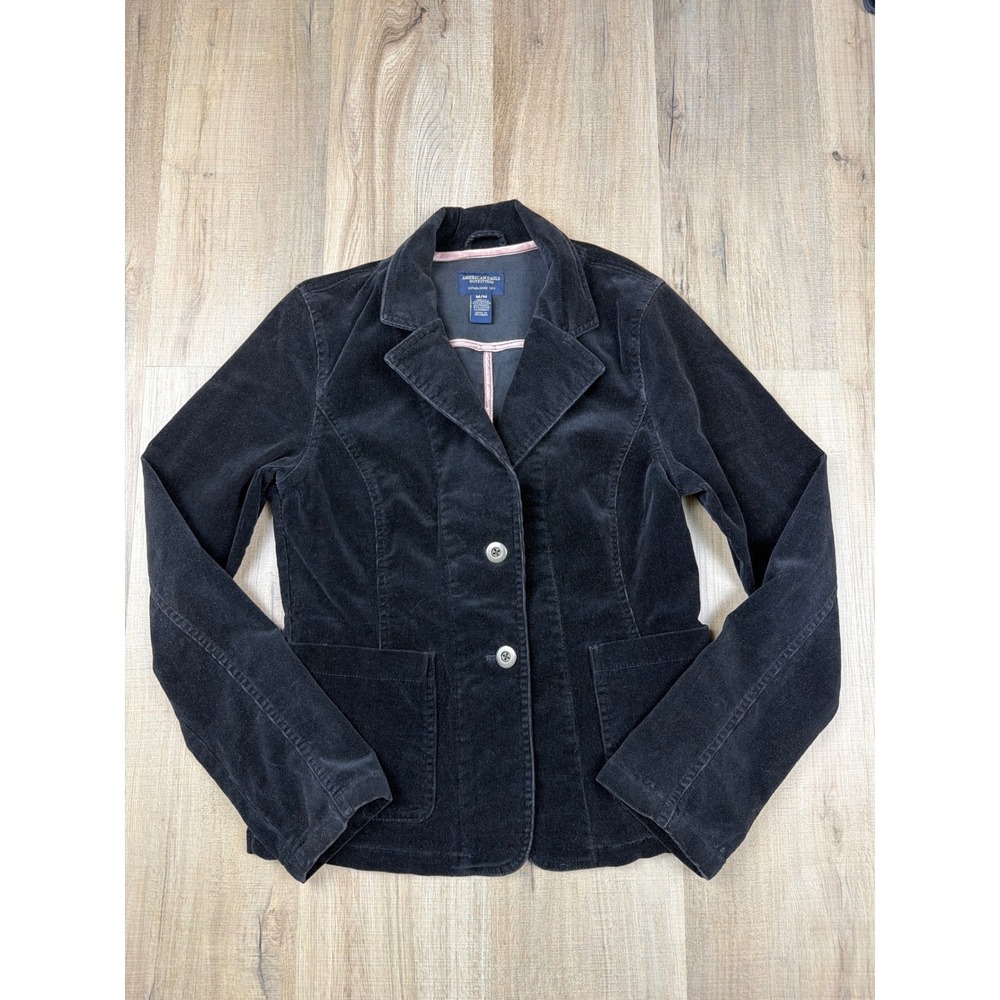 American Eagle Vintage Y2K Corduroy Blazer Jacket Black Womens Medium RN 54485 - Picture 1 of 7